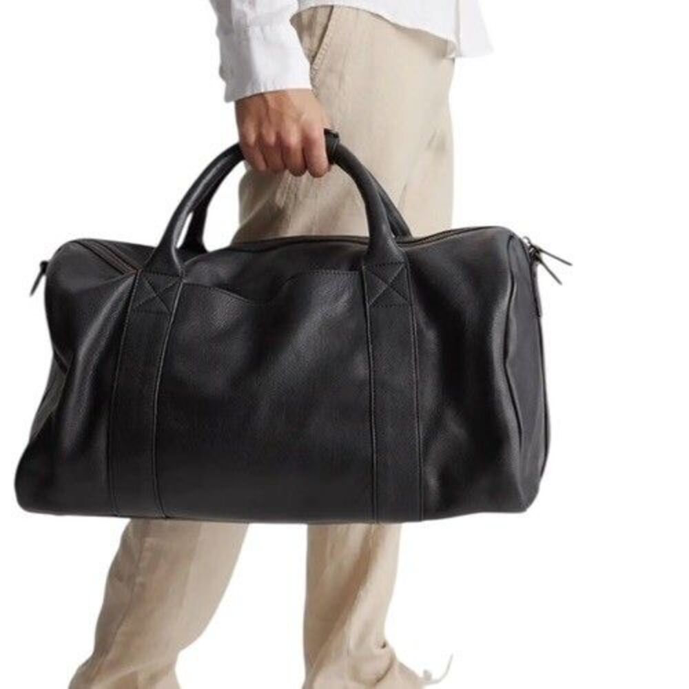 New Quince Nappa Black Leather Duffle Travel Bag Carry On Weekender with dustbag